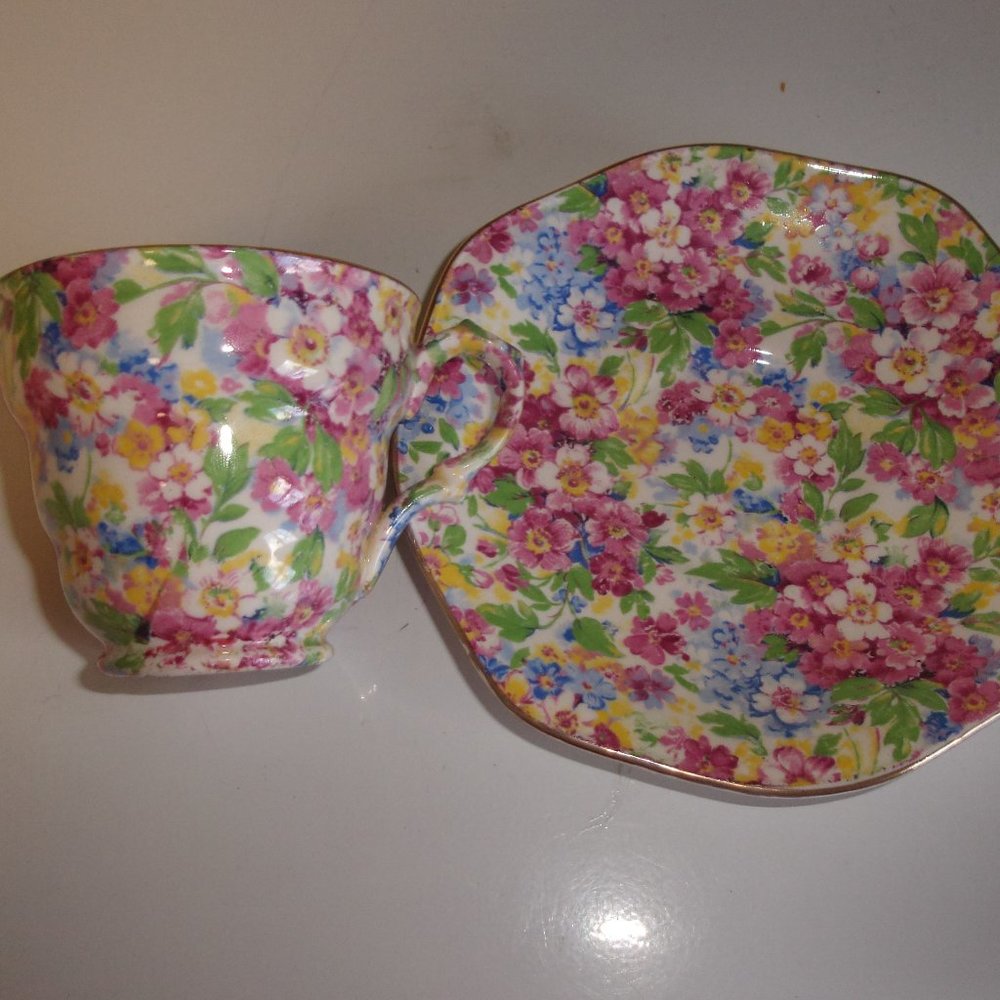 James Kent bone china teacup saucer apple blossom